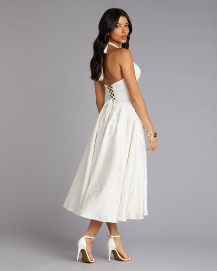Windsor Ellen Lace-Up Halter A-Line Midi Formal Dress