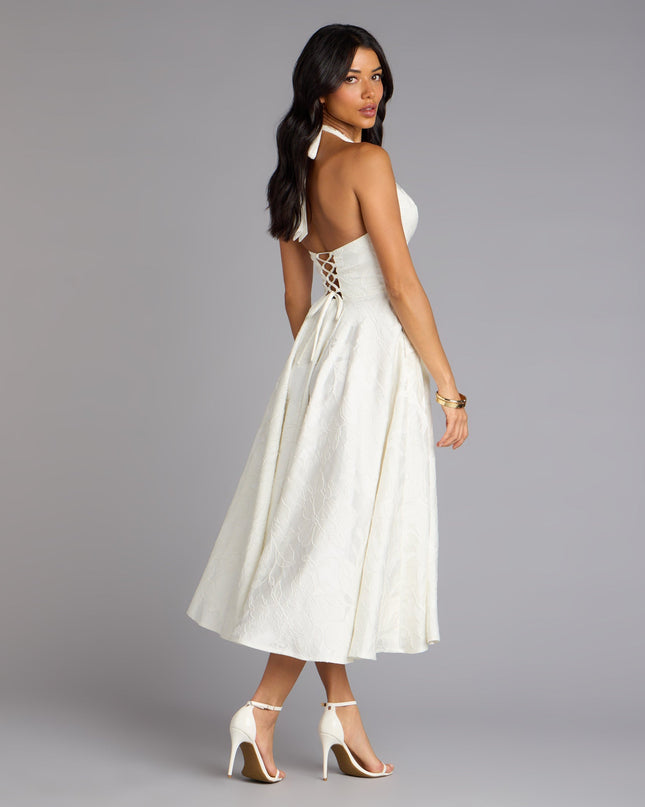 Windsor Ellen Lace-Up Halter A-Line Midi Formal Dress