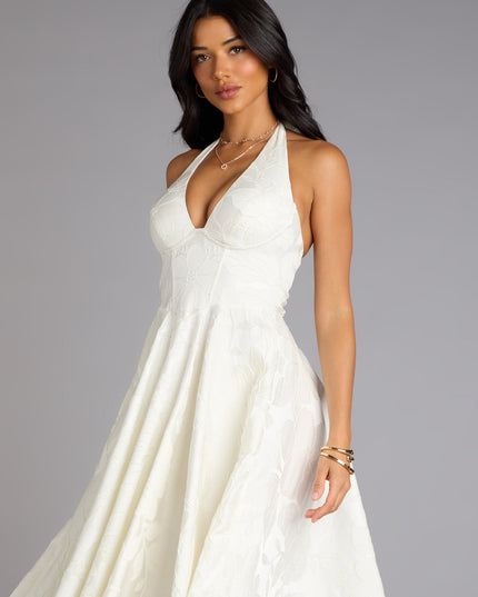 Windsor Ellen Lace-Up Halter A-Line Midi Formal Dress