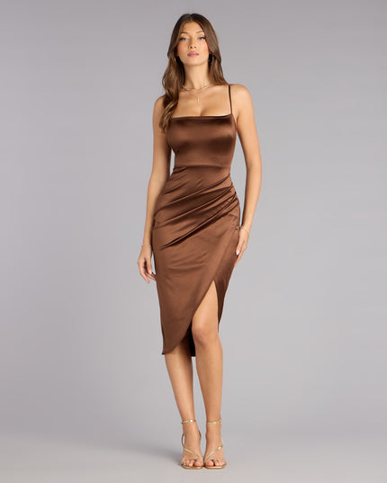 Windsor Madelyn Satin Lace-Up Midi Formal Dress
