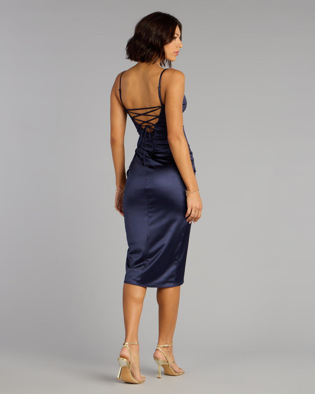 Windsor Madelyn Satin Lace-Up Midi Formal Dress