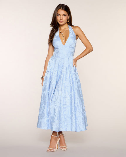 Windsor Ellen Lace-Up Halter A-Line Midi Formal Dress