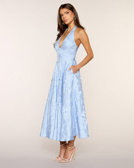Windsor Ellen Lace-Up Halter A-Line Midi Formal Dress