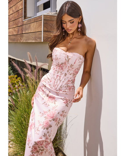 Windsor Harper Floral Corset Midi Formal Dress Pink