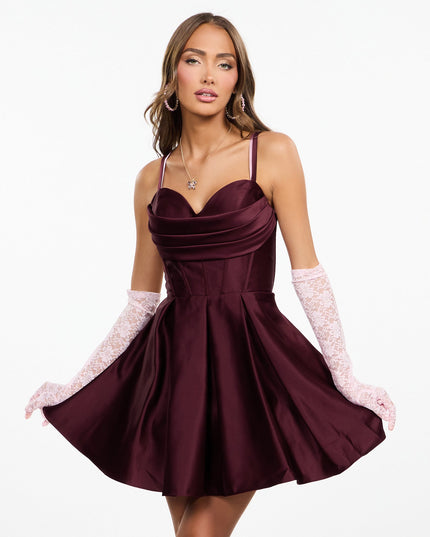 Windsor Camille Corset Bodice Satin Skater Mini Dress