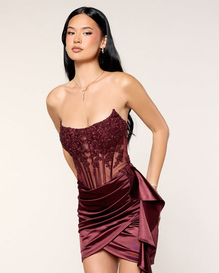 Windsor Anissa Satin Sash Corset Mini Dress