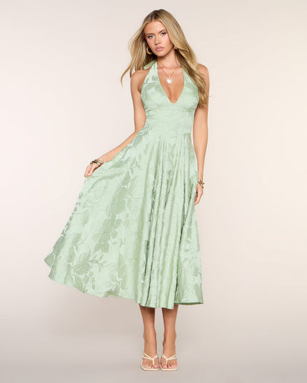 Windsor Ellen Lace-Up Halter A-Line Midi Formal Dress