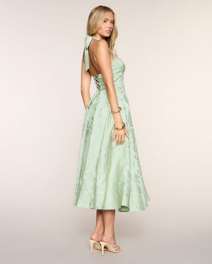 Windsor Ellen Lace-Up Halter A-Line Midi Formal Dress