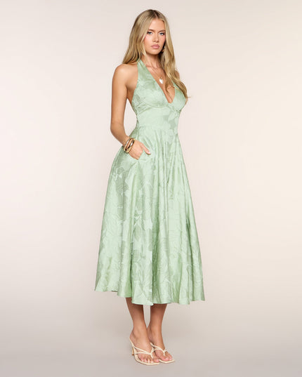 Windsor Ellen Lace-Up Halter A-Line Midi Formal Dress
