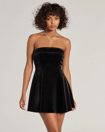 Windsor Ella Strapless Pleated Velvet Skater Dress
