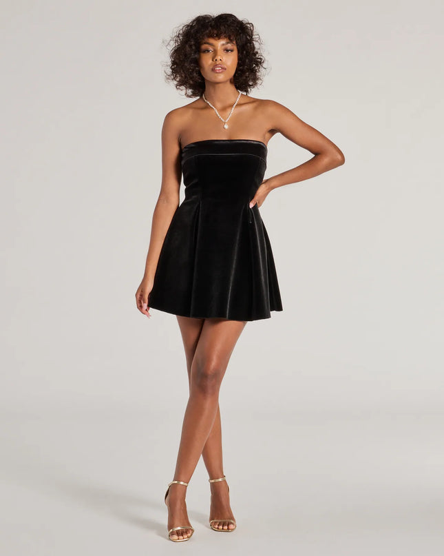 Windsor Ella Strapless Pleated Velvet Skater Dress