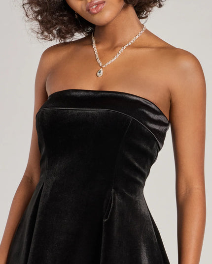 Windsor Ella Strapless Pleated Velvet Skater Dress