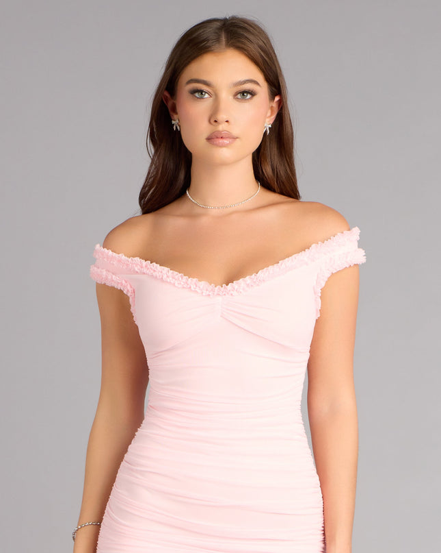 Windsor Emmalyn Mesh Off-The-Shoulder Formal Dress
