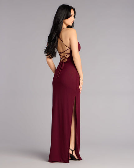 Windsor Adriane Beaded Floral Lace-Up Formal Dress