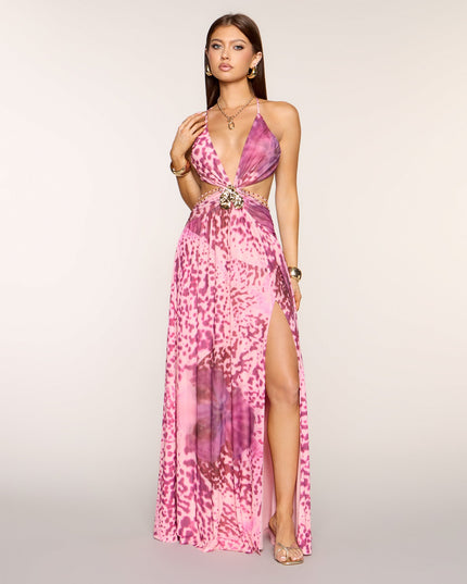 Windsor Trina Abstract Animal Print Chiffon Formal Dress