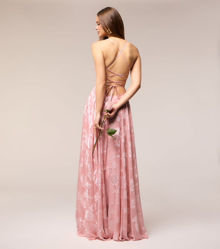 Windsor Vivienne Floral Brocade Lace-Up Formal Gown