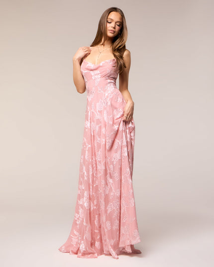 Windsor Vivienne Floral Brocade Lace-Up Formal Gown