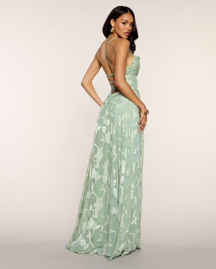 Windsor Vivienne Floral Brocade Lace-Up Formal Gown