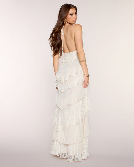 Windsor Juliette Chiffon Lace Halter Formal Dress
