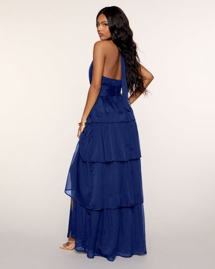 Windsor Lindsay Halter Ruffle A-Line Formal Maxi Dress