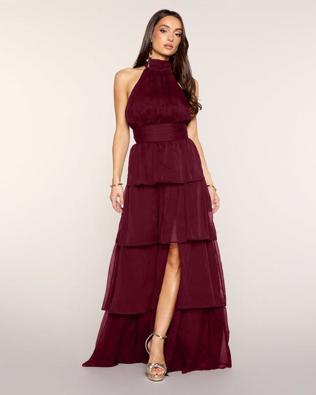 Windsor Lindsay Halter Ruffle A-Line Formal Maxi Dress