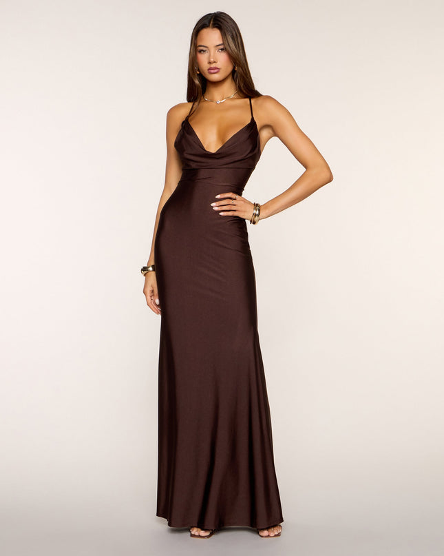 Windsor Jaymie Cowl Neck Lace-Up Mermaid Maxi Dress