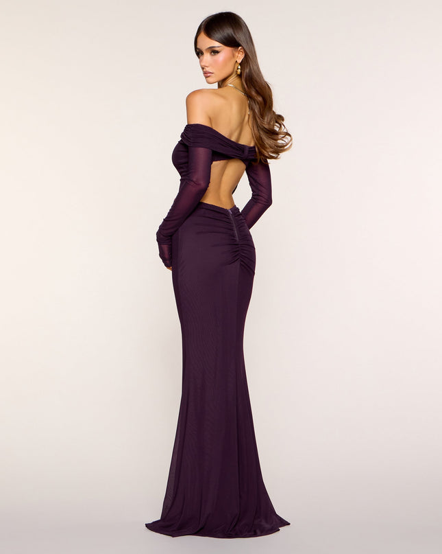 Windsor Marleen Off Shoulder Ruched Mesh Mermaid Maxi Dress