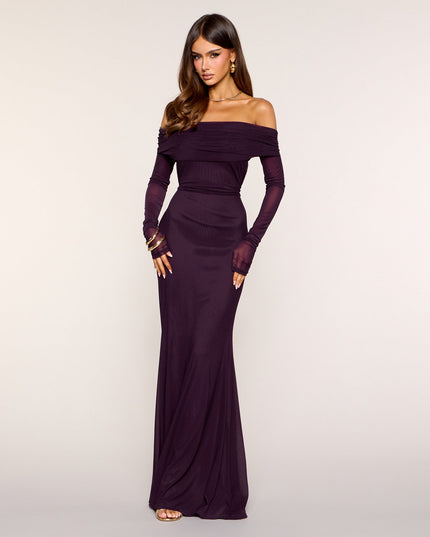Windsor Marleen Off Shoulder Ruched Mesh Mermaid Maxi Dress