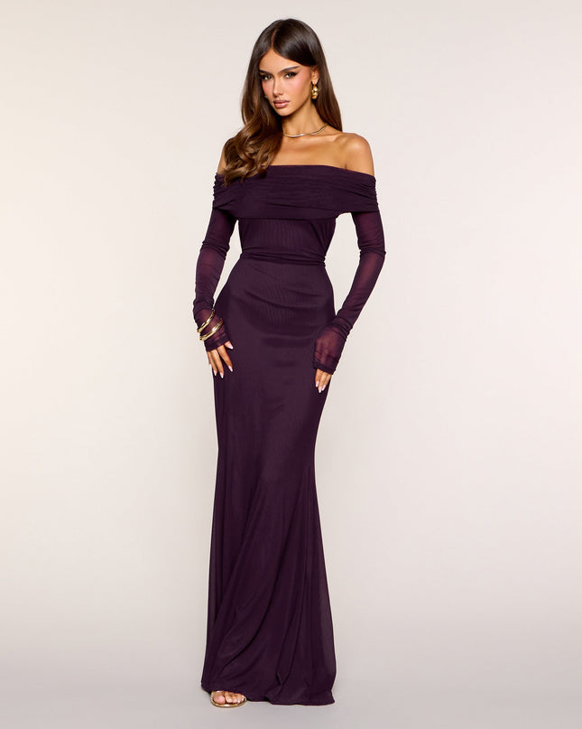Windsor Marleen Off Shoulder Ruched Mesh Mermaid Maxi Dress