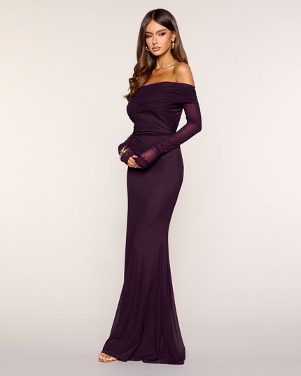 Windsor Marleen Off Shoulder Ruched Mesh Mermaid Maxi Dress