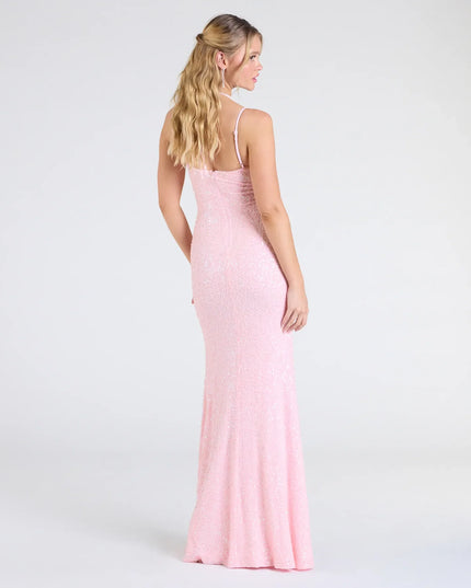 Windsor Kaitlyn Beaded Sequin Cowl Neck Formal Dress