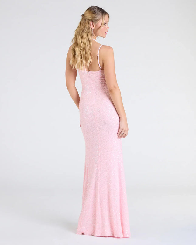 Windsor Kaitlyn Beaded Sequin Cowl Neck Formal Dress