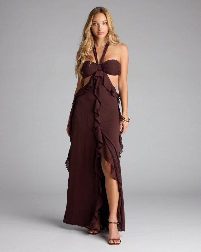 Windsor Ruffle and Ready Chiffon Halter Maxi Dress