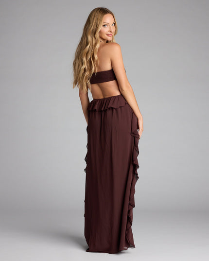 Windsor Ruffle and Ready Chiffon Halter Maxi Dress