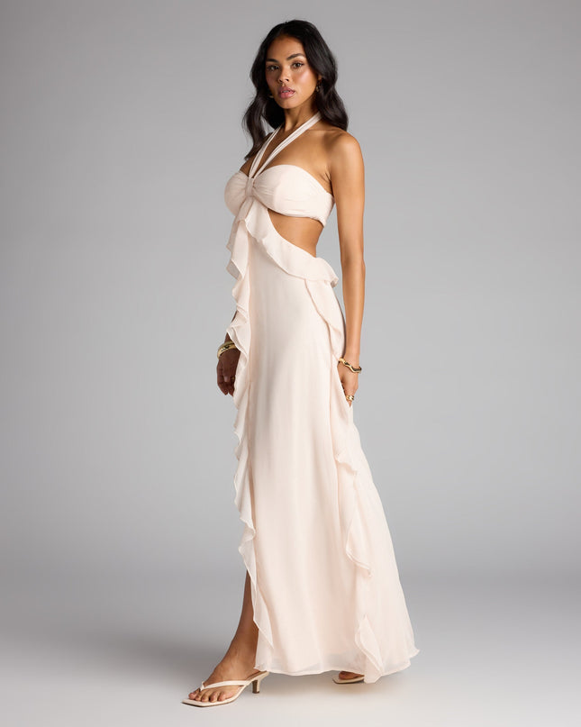 Windsor Ruffle and Ready Chiffon Halter Maxi Dress