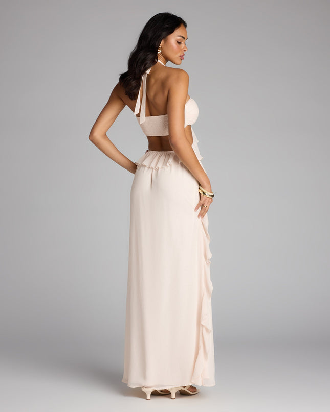 Windsor Ruffle and Ready Chiffon Halter Maxi Dress