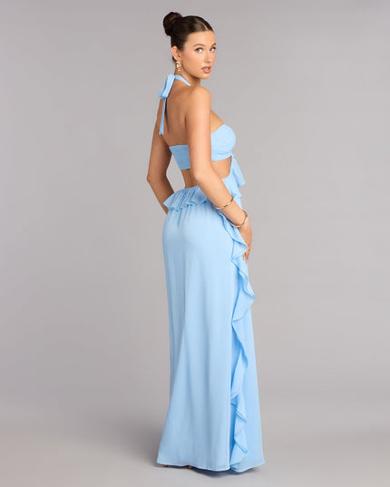 Windsor Ruffle and Ready Chiffon Halter Maxi Dress