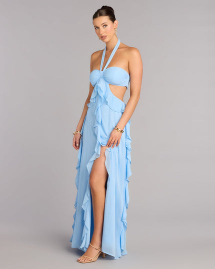 Windsor Ruffle and Ready Chiffon Halter Maxi Dress