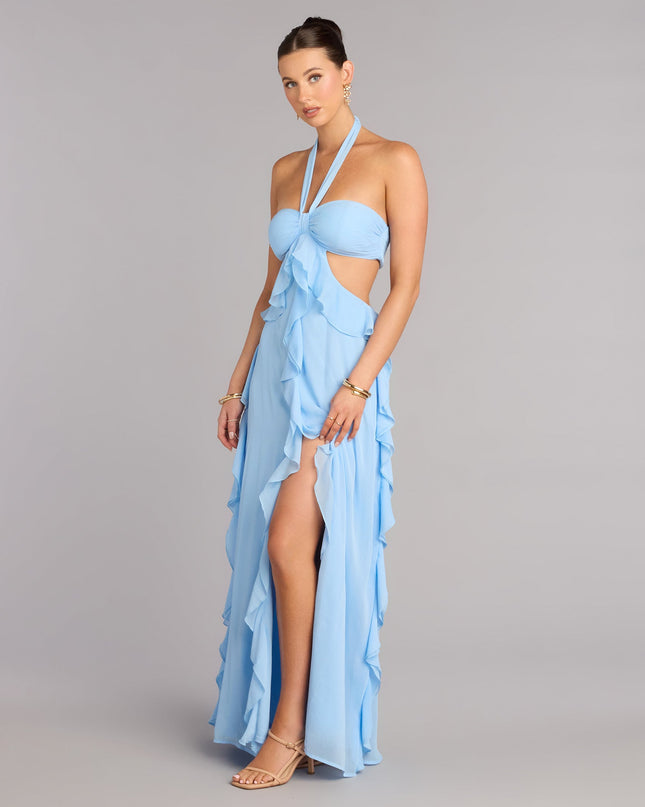 Windsor Ruffle and Ready Chiffon Halter Maxi Dress