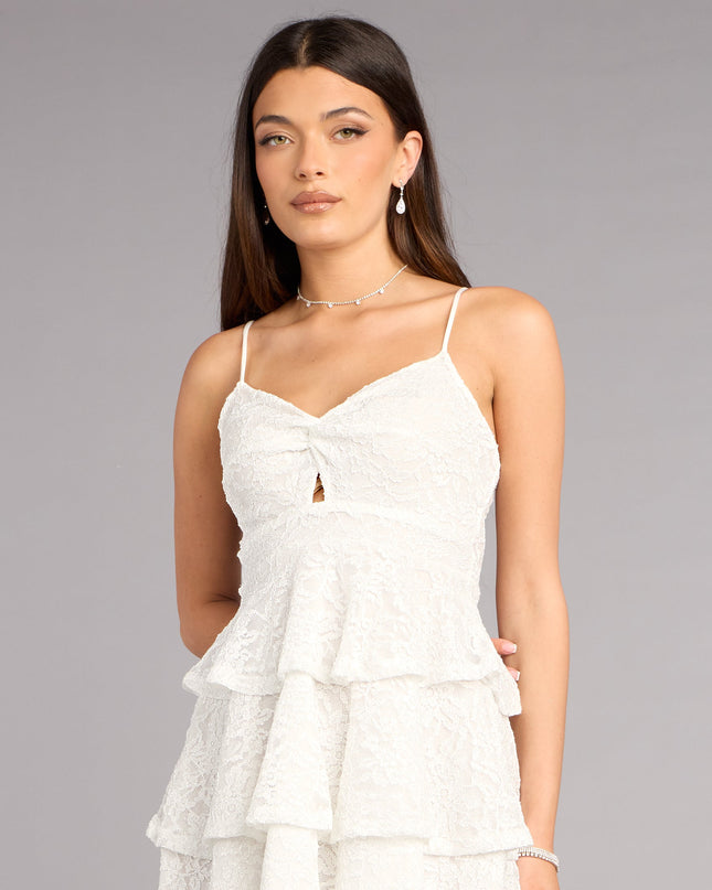 Windsor Glitter Kiss Lace Ruffle Mini Dress