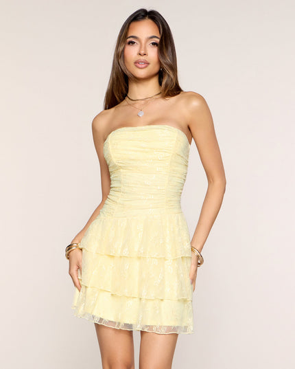 Windsor Lovely Nights Strapless Lace Ruffle Skater Dress