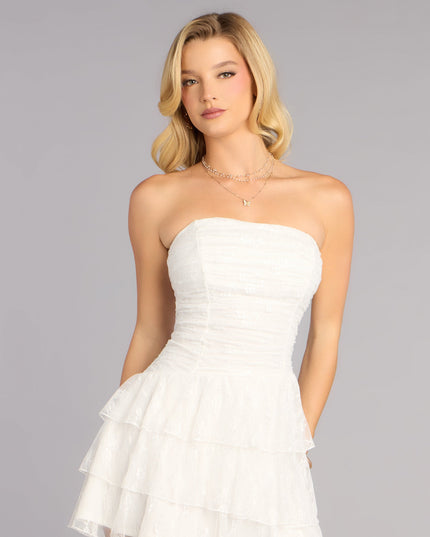 Windsor Lovely Nights Strapless Lace Ruffle Skater Dress