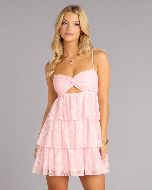 Windsor Sweet With Intent Lace Tiered Mini Dress Pink