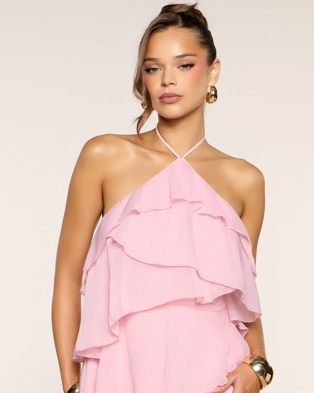 Windsor Rosé Season Ruffle Halter Mini Dress