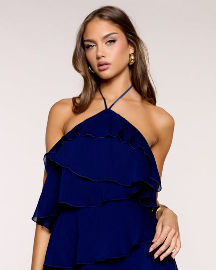 Windsor Rosé Season Ruffle Halter Mini Dress