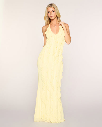 Windsor Flirty Drama Halter Ruffle Maxi Dress