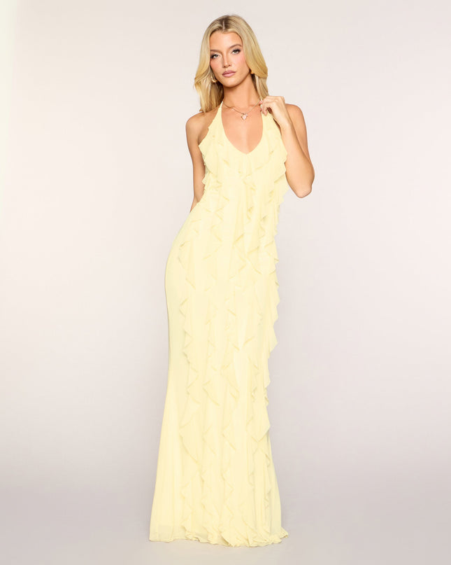 Windsor Flirty Drama Halter Ruffle Maxi Dress