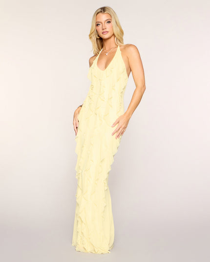Windsor Flirty Drama Halter Ruffle Maxi Dress