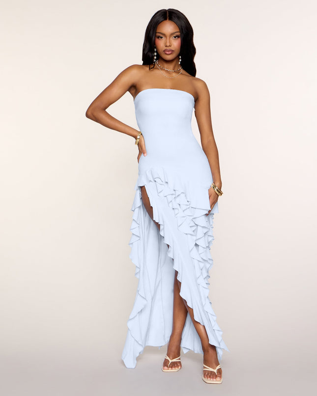 Windsor Flirty Moves Ruffle Slit Maxi Tube Dress
