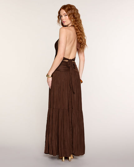 Windsor Chic Silhouette Halter A-Line Maxi Dress
